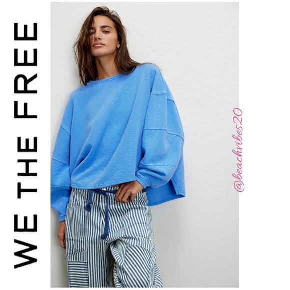 WE THE FREE BY FREE PEOPLE Total Eclipse Tee Blue Marina Large NWOT - Picture 1 of 4